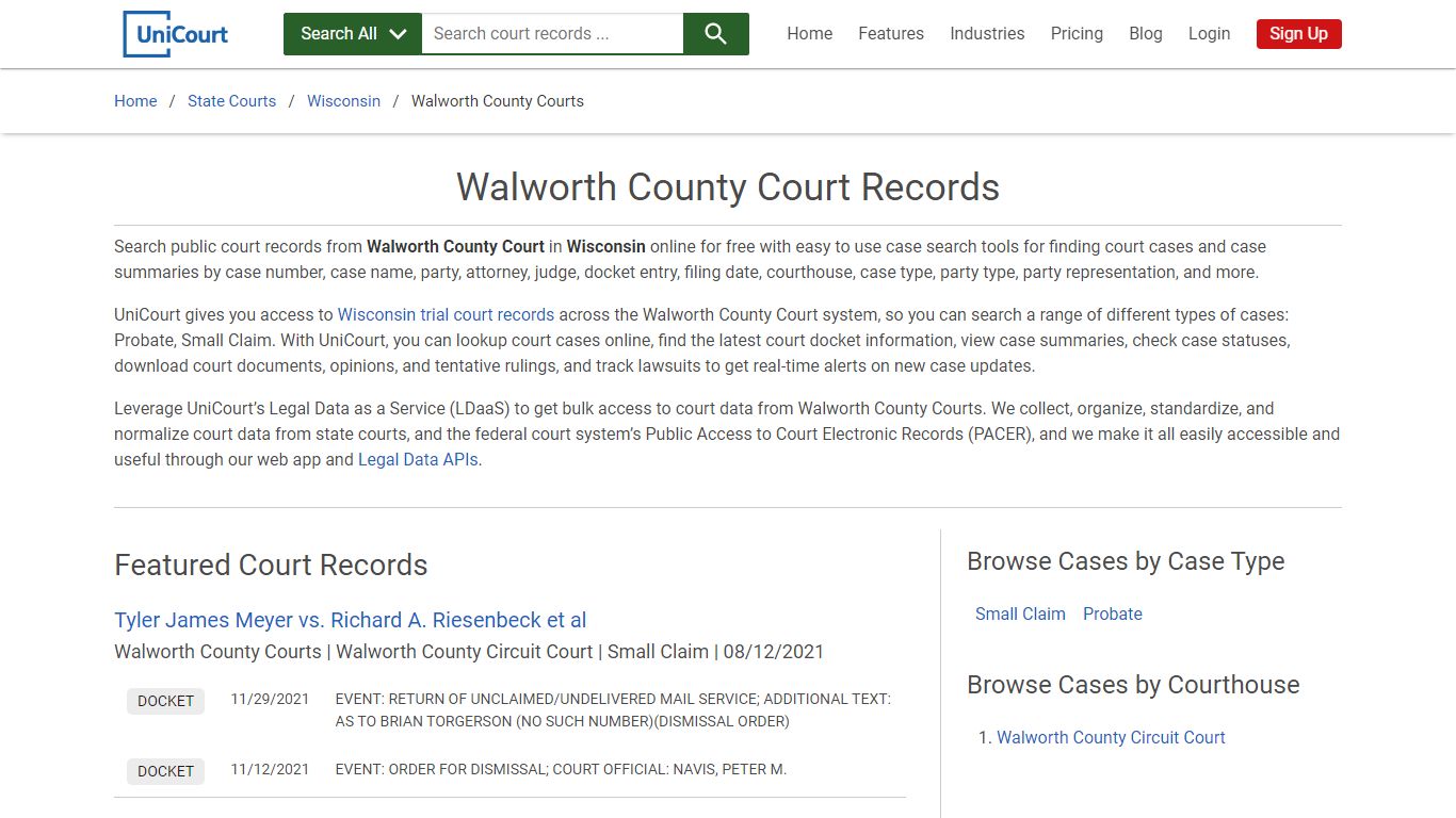Walworth County Court Records | Wisconsin | UniCourt